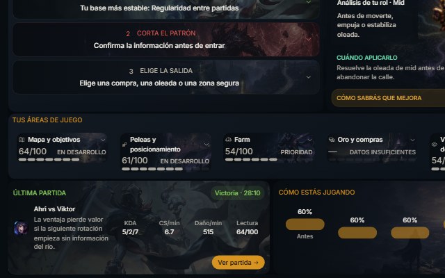 Mapa de hábitos real de HextVault con áreas de juego y decisiones