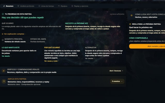 Revisión real de una partida dentro de HextVault